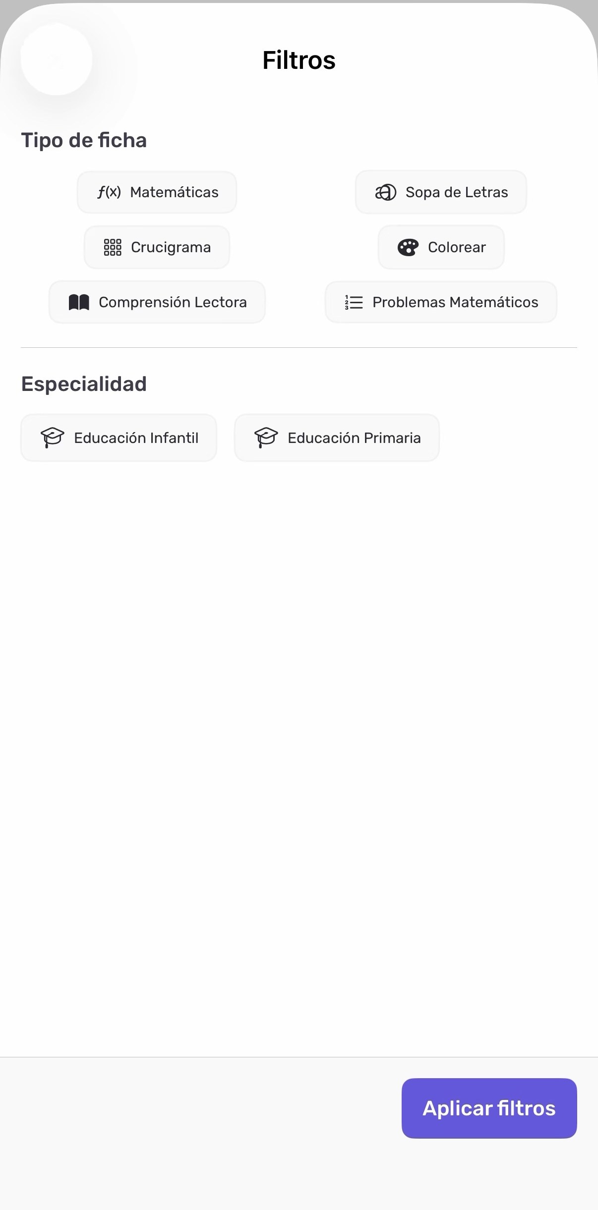 Filtros del catálogo