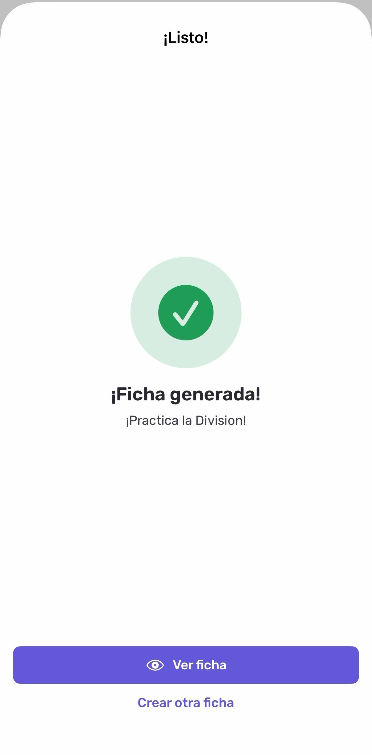 Confirmación de ficha generada