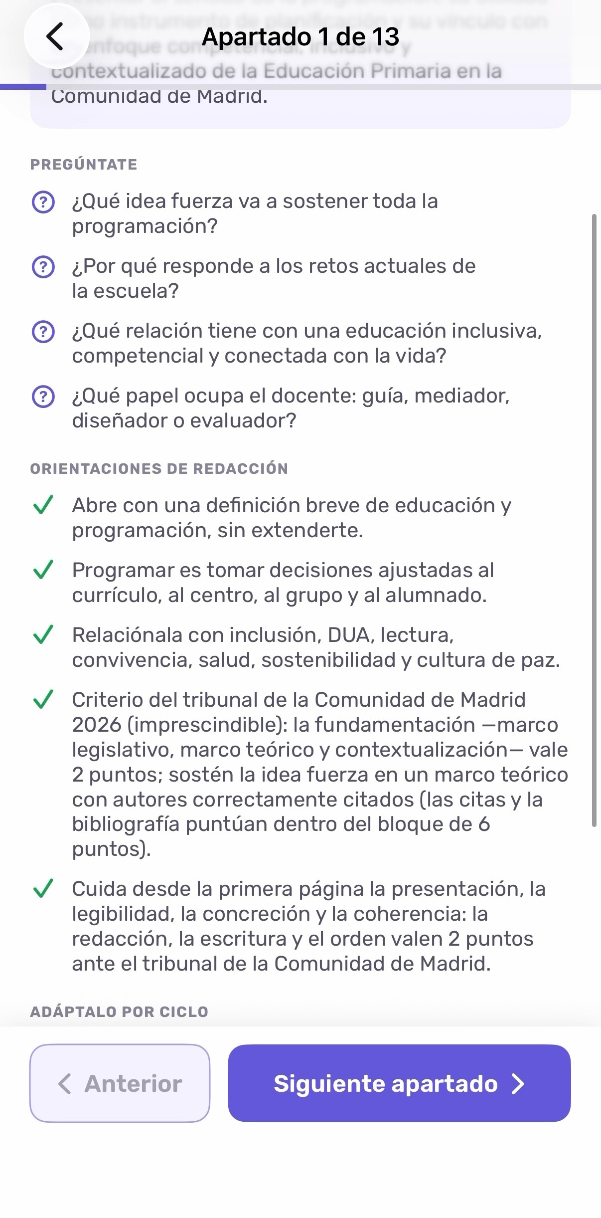 Consejos para redactar un apartado de la programación