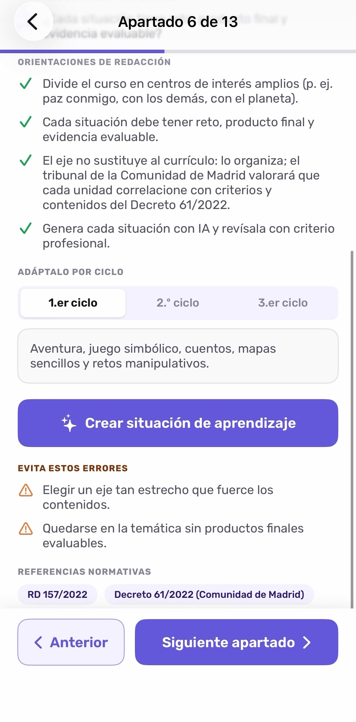 Botón para crear una Situación de Aprendizaje