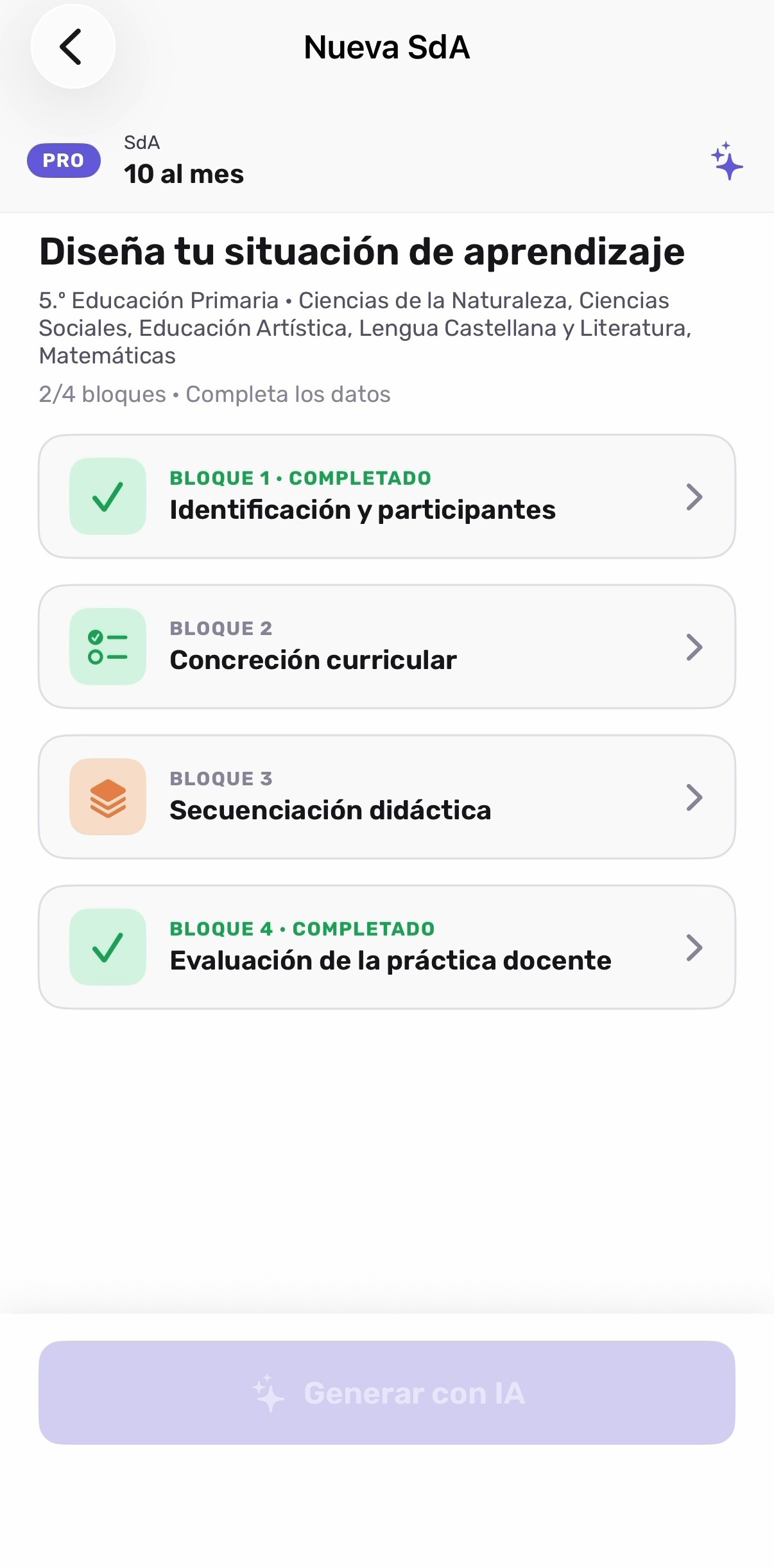 Bloques de diseño de la Situación de Aprendizaje