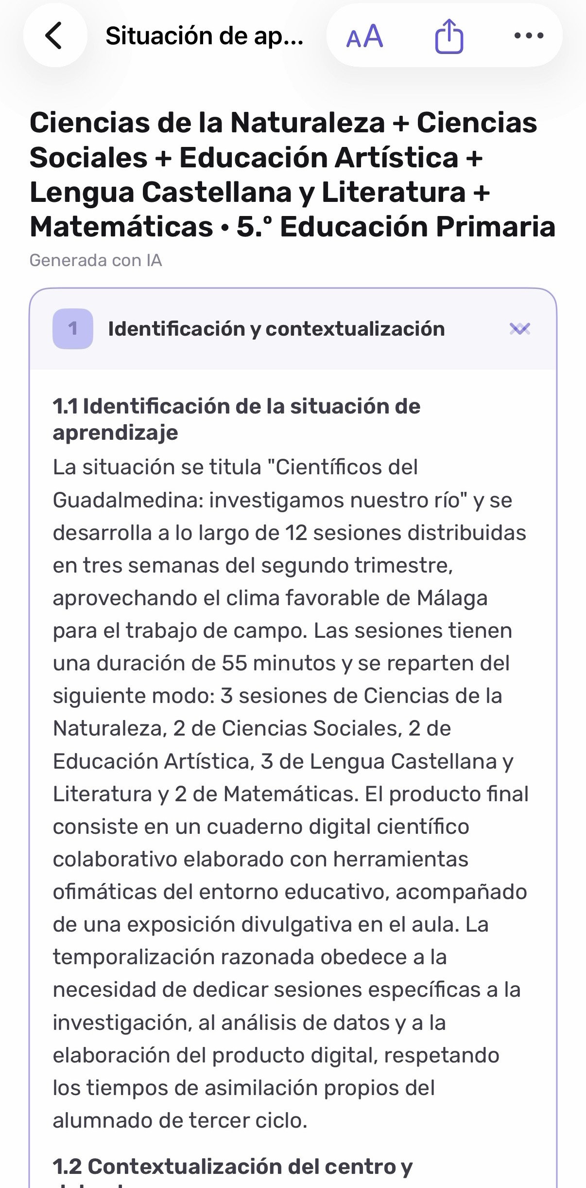 Contenido de un apartado desplegado