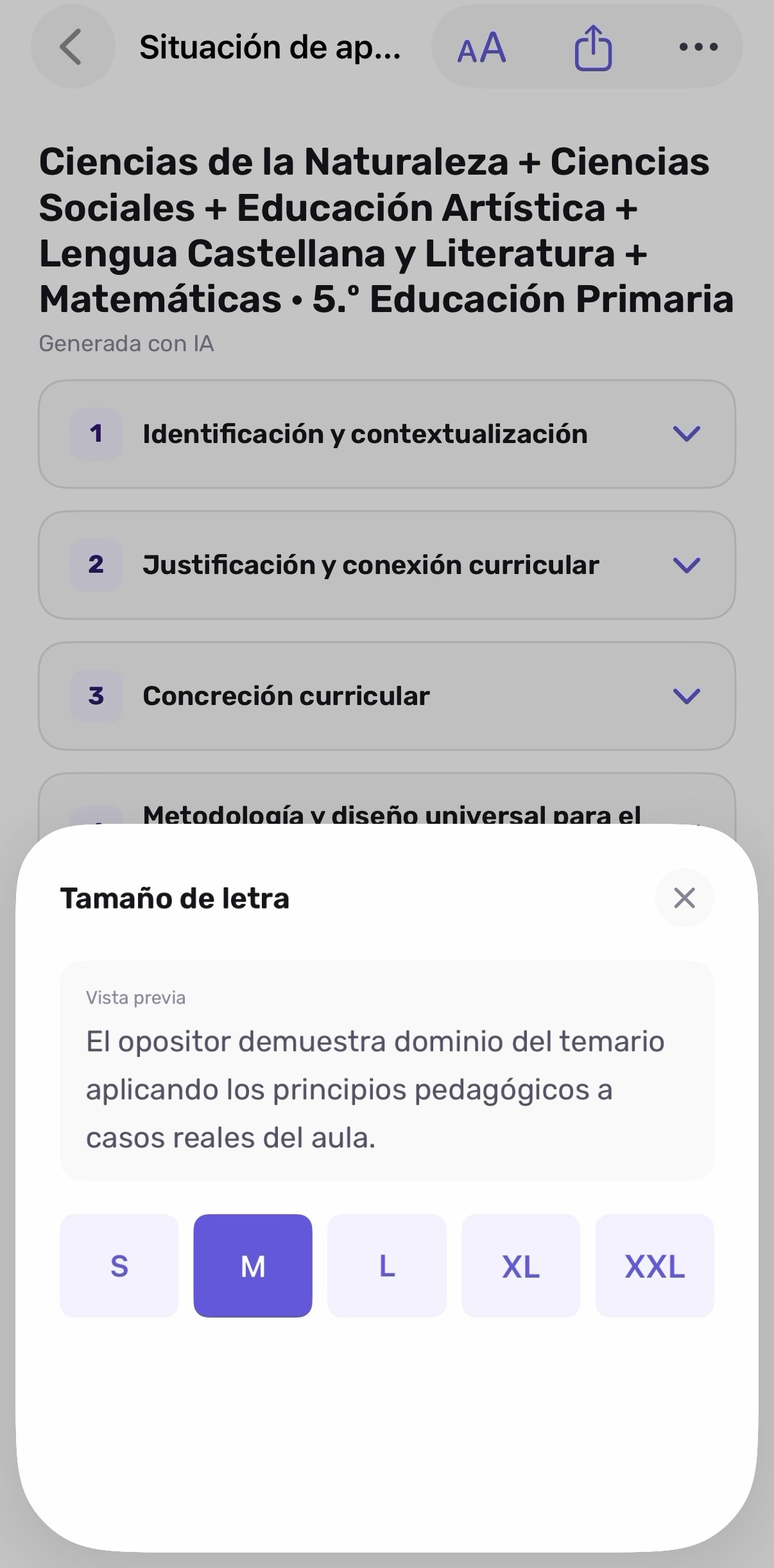 Selector de tamaño de letra