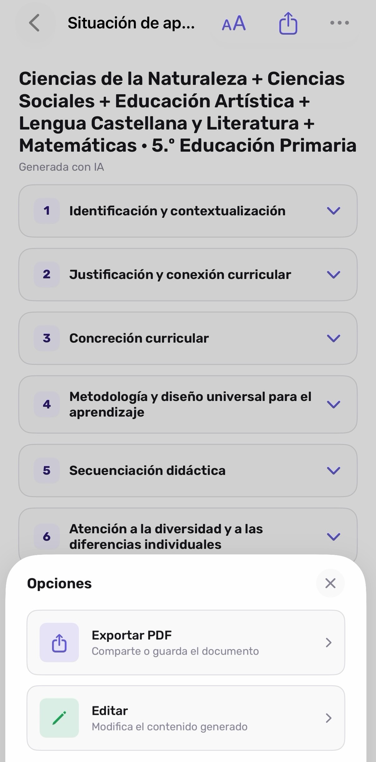 Opciones para exportar o editar