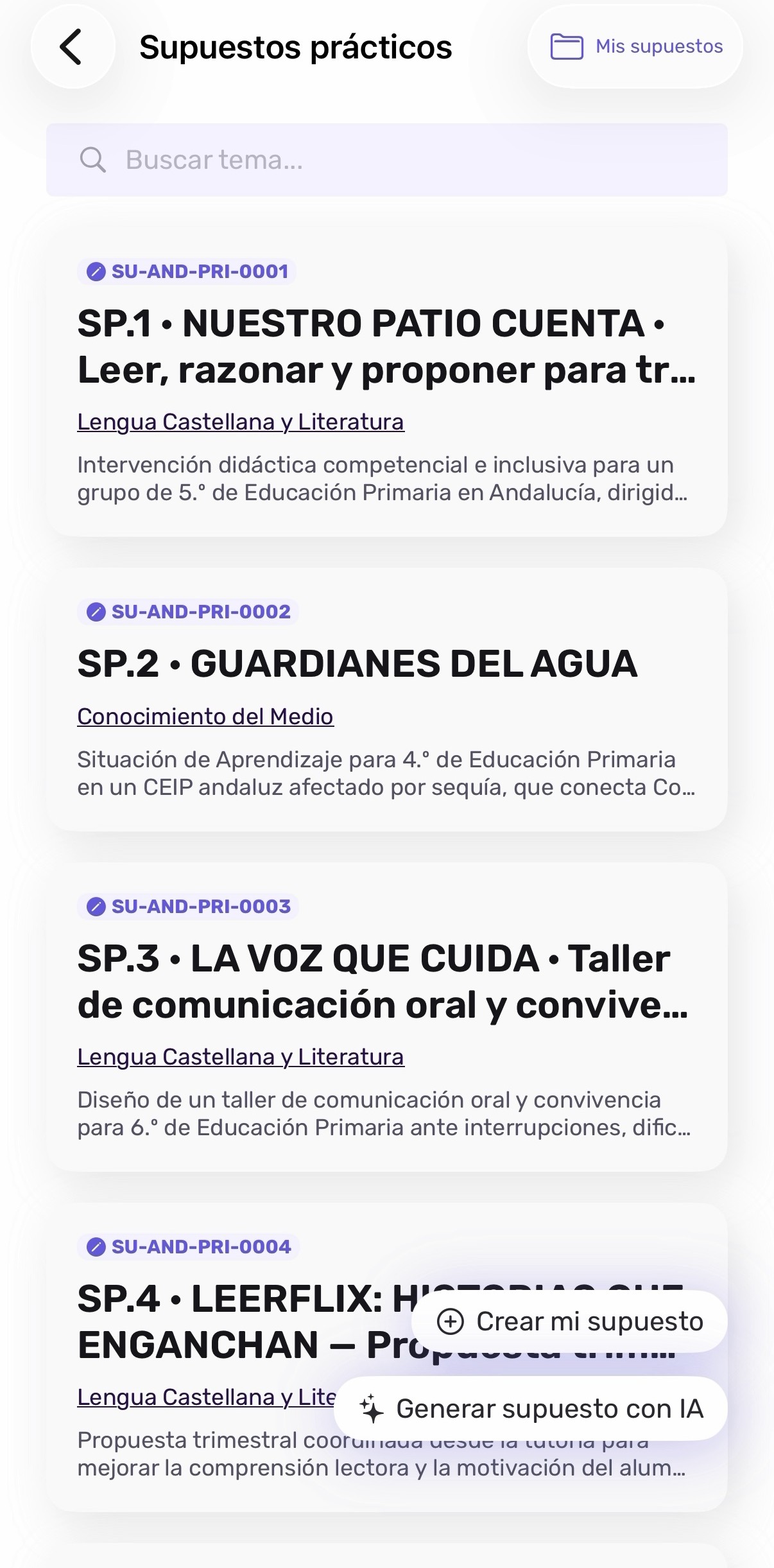 Listado de supuestos prácticos