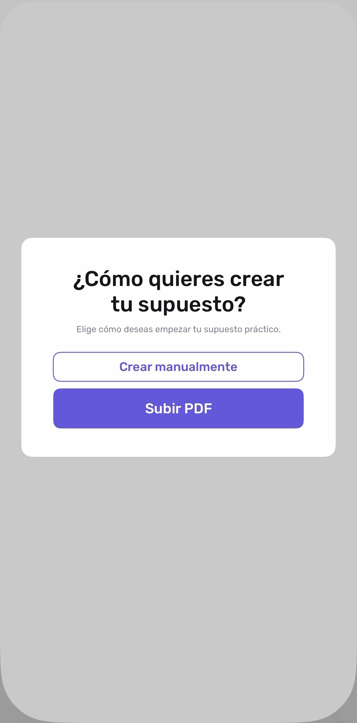 Opciones para crear un supuesto