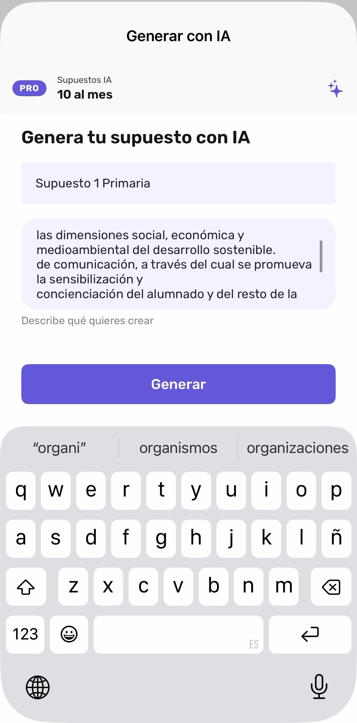 Formulario para generar un supuesto con IA