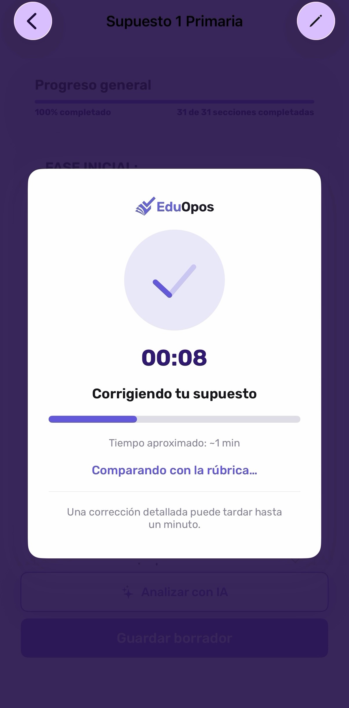 Corrección del supuesto en progreso