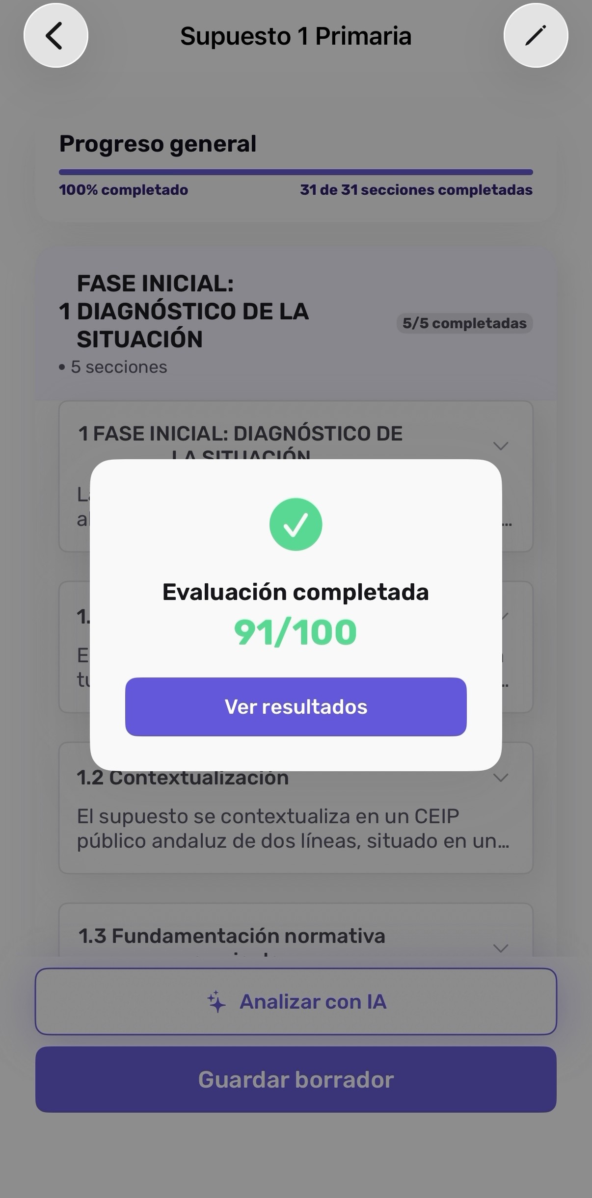 Puntuación global de la evaluación