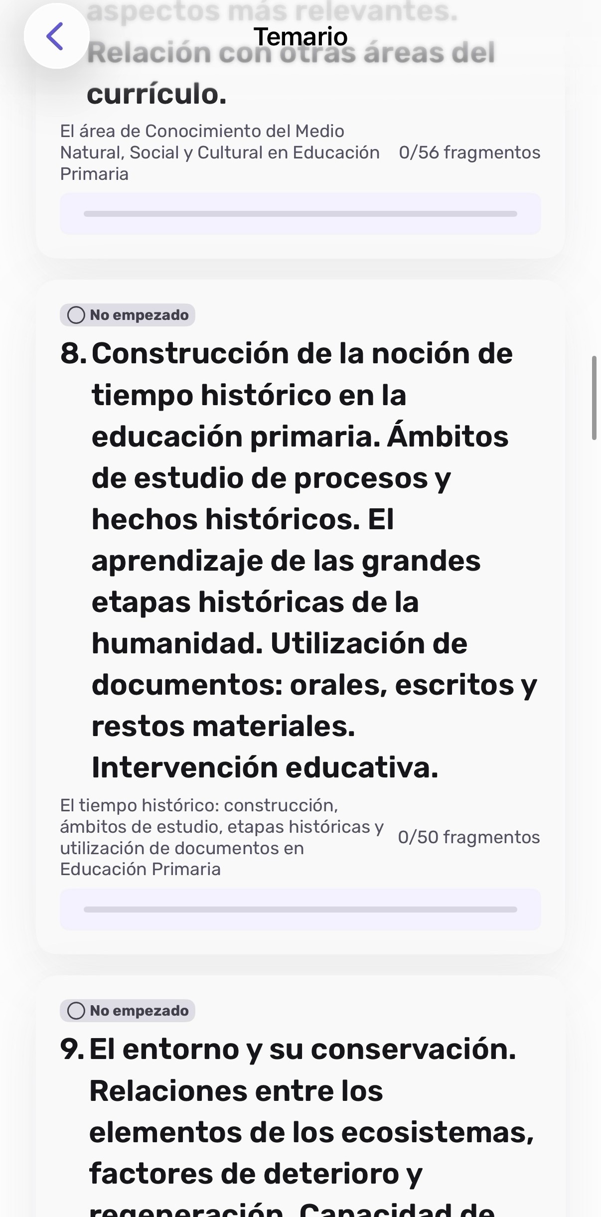 Listado de temas y filtros