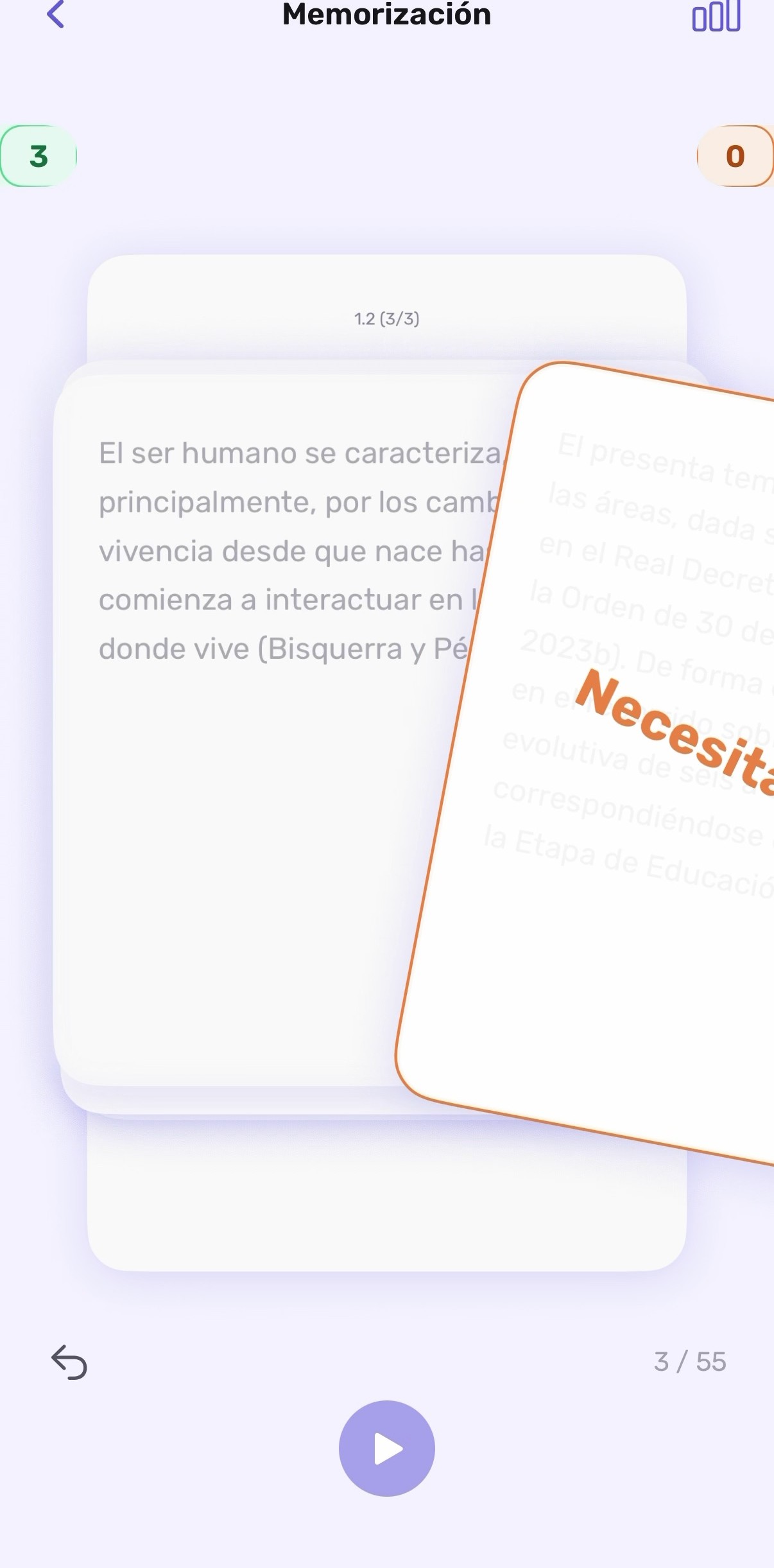 Tarjetas del modo Memorización