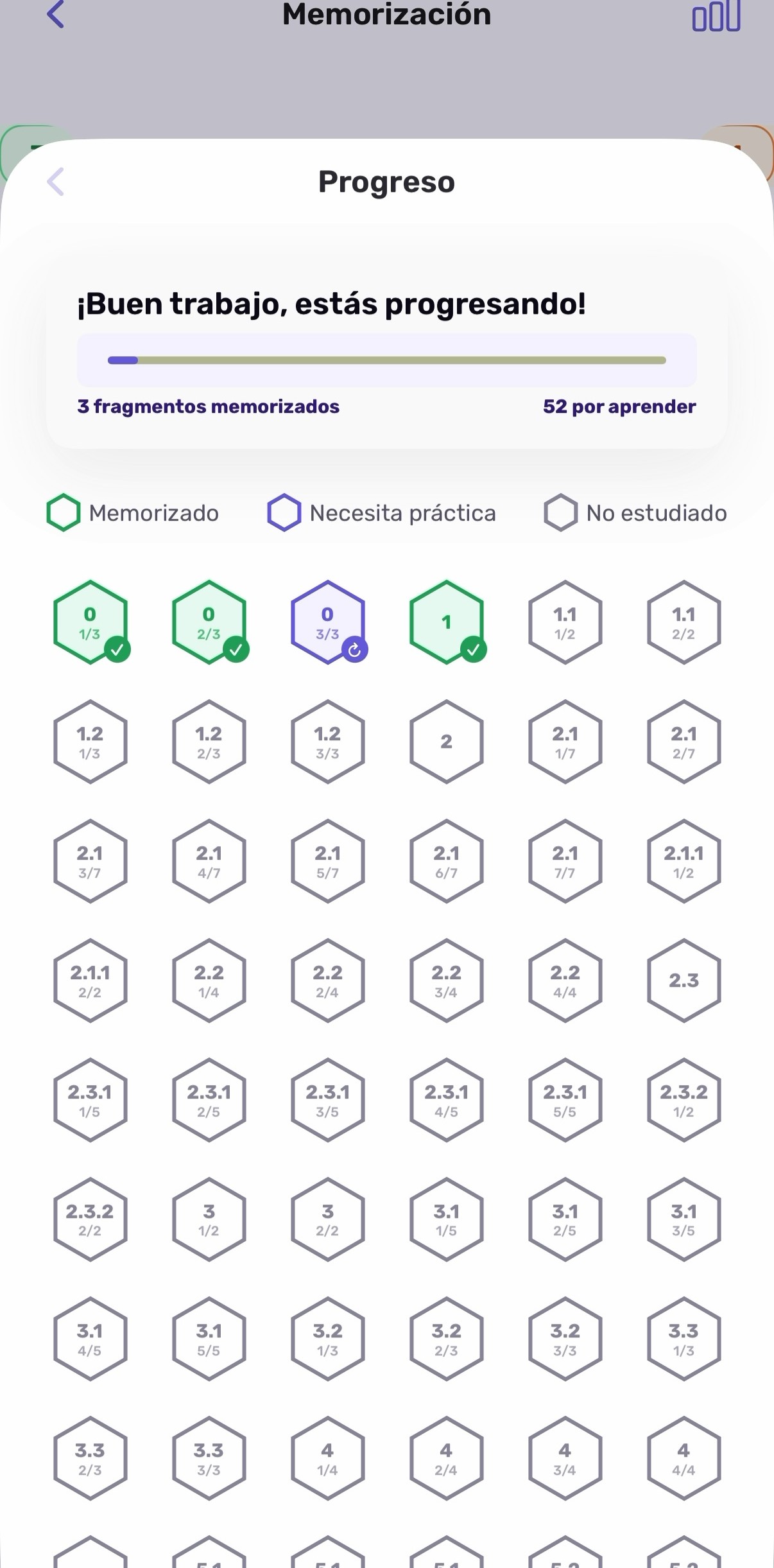 Seguimiento del progreso de memorización