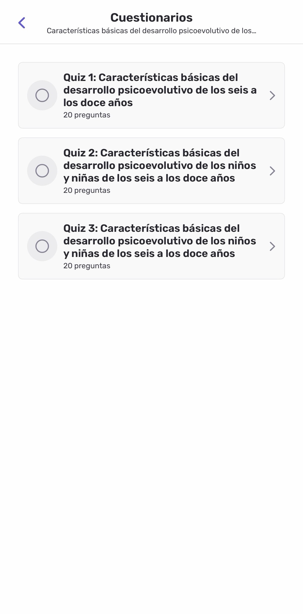 Cuestionarios disponibles para el tema